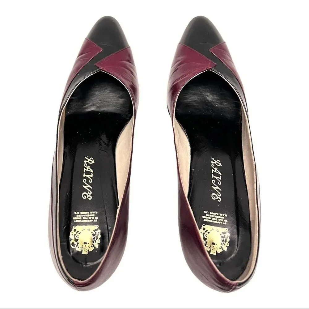 Rayne London Rare 80’s Vintage Custom Wine Red & Black Leather Pumps Size 8.5 AA - Picture 6 of 13